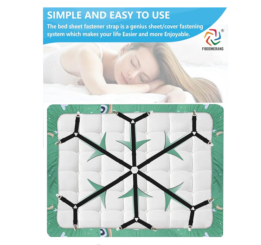 NEBULA STORE™ -Bed Sheet Straps - 6 Way Crisscross Fitted Sheet Clips and Sheet Holder Elastic Bands Bedsheet Fasten Suspenders Grippers, Black