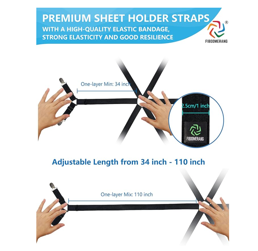 NEBULA STORE™ -Bed Sheet Straps - 6 Way Crisscross Fitted Sheet Clips and Sheet Holder Elastic Bands Bedsheet Fasten Suspenders Grippers, Black