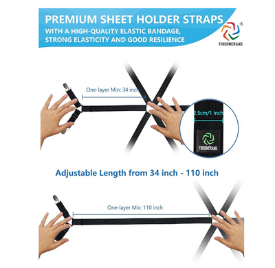 NEBULA STORE™ -Bed Sheet Straps - 6 Way Crisscross Fitted Sheet Clips and Sheet Holder Elastic Bands Bedsheet Fasten Suspenders Grippers, Black