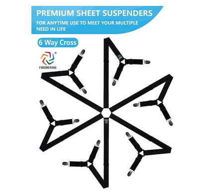 NEBULA STORE™ -Bed Sheet Straps - 6 Way Crisscross Fitted Sheet Clips and Sheet Holder Elastic Bands Bedsheet Fasten Suspenders Grippers, Black